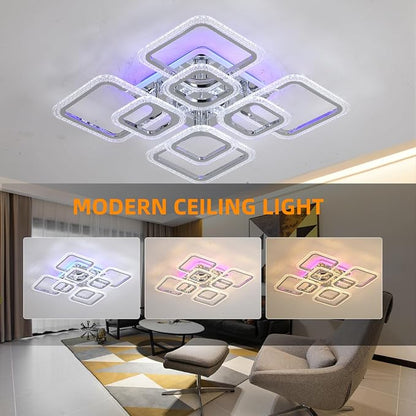 Modern 80W LED Ceiling Light, 8-Square Dimmable Flush Mount, Chrome | 4800LM with Remote, 3000K-6000K, Modern Ceiling Light Fixture for Living Room, Bedroom, Dining Room, Kitchen, Hallway