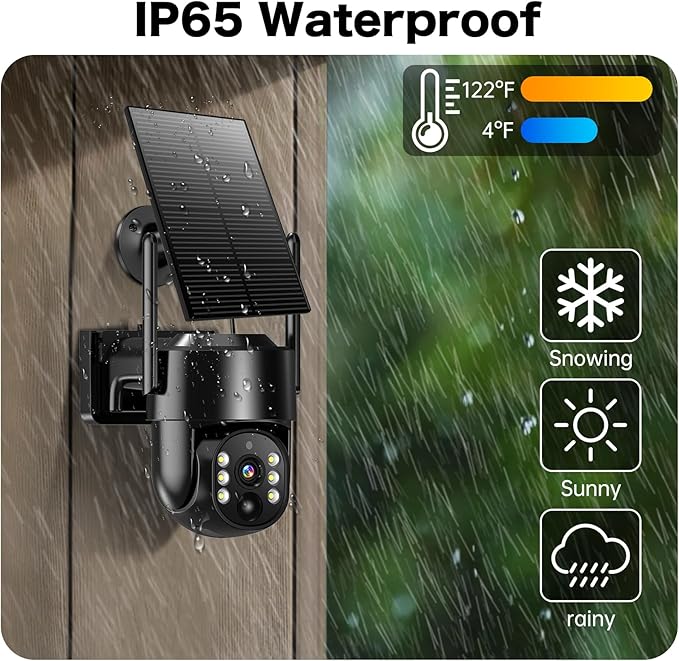 Solar Security Cameras Wireless Outdoor, 2K 4MP Security Cameras Battery Powered PTZ WiFi Camera, Color Night Vision, 2-Way Talk, PIR Motion Detection for Home Security (Black 4 Pack)