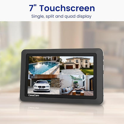 CasaCam GuardianCam Air | 7" Touchscreen Monitor with 2 Spotlight HD Cameras | Wireless Security Camera System, AC Powered, Two-Way Audio, Free APP, SD Card and Battery Installed, Model VS1002