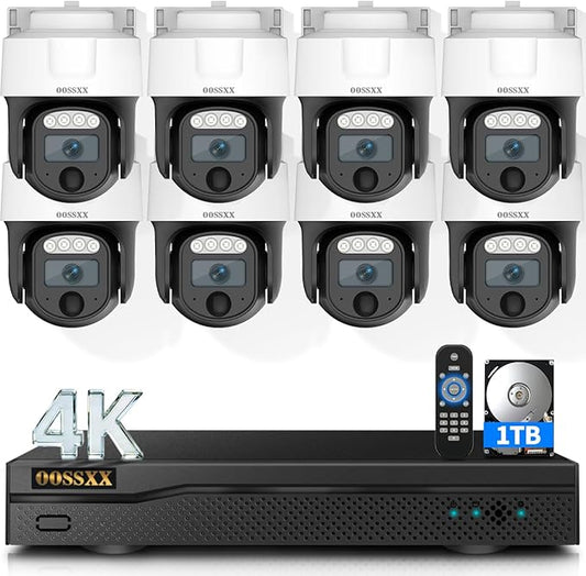 (2026 New) 4K PTZ Wired Outdoor Security Camera System, 8CH DVR with 1TB HDD, 8 Cameras, Remote Control, No Monthly Fee App, 122° Wide Angle, AI Human Detection, Audio Mic, IR Night Vision, Indoor