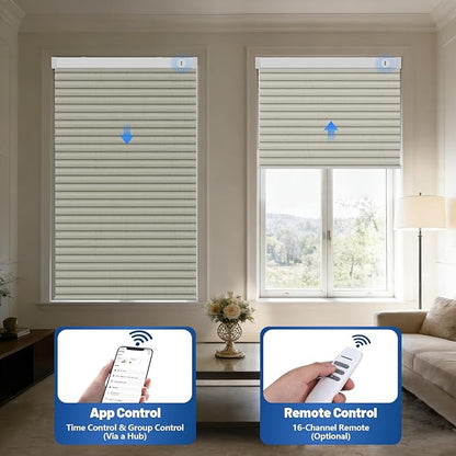 Motorized Cellular Shades with Remote, Smart Cellular Shades Compatible with Apple HomeKit, Alexa & Google Home, Cordless Honeycomb Window Blinds for Indoor Windows, Blackout Beige Linen