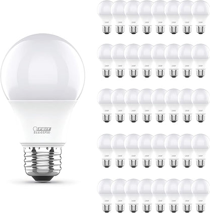 Feit Electric A19 LED Light Bulbs, 60W Equivalent, Non-Dimmable, 800 Lumens, E26 Standard Base, 5000K Daylight, 10 Watts, 80 CRI, 10 Year Lifetime, A800/850/10KLED/10/4, 40 Pack