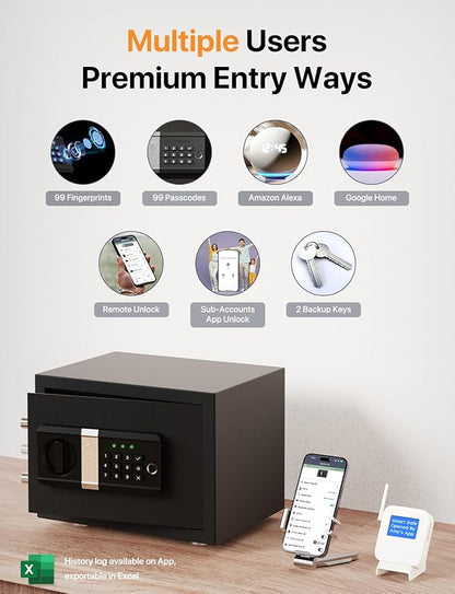 FORFEND Smart Home Safes | WiFi Safe Box App Unlock/Alarm | Voice Command, Kidnap SOS Alarm, Tamper Detect, Frozen Mode| Money Security Lockbox History Track | Caja Fuerte Anti-Pry Remote Live Monitor