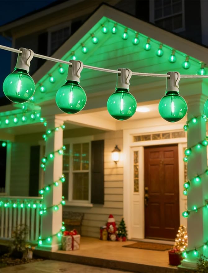 25 Pack Green G40 LED Bulbs, Commercial Grade E12 Base Replacement Bulbs for Outdoor Patio String Lights - 0.6W LED Globe Light Bulb (5W Equiv), Shatterproof Plastic for Holiday & Events (120V)