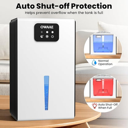 Dehumidifier, 1000 sq.ft Quiet Dehumidifiers for Home Bedroom Bathroom Basement with 95oz Water Tank, Sleep Mode, Auto Shut-Off 7 Colors LED Light, White