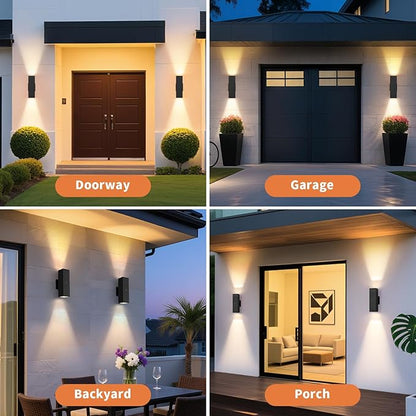 Dusk to Dawn Outdoor Lighting, LED Square Up and Down Outdoor Sconce Lights, Matte Black Exterior Lighting Fixtures with 7W LED Bulbs, Front Porch Lights for house, Garage, Patio, Doorway, 6 Pack