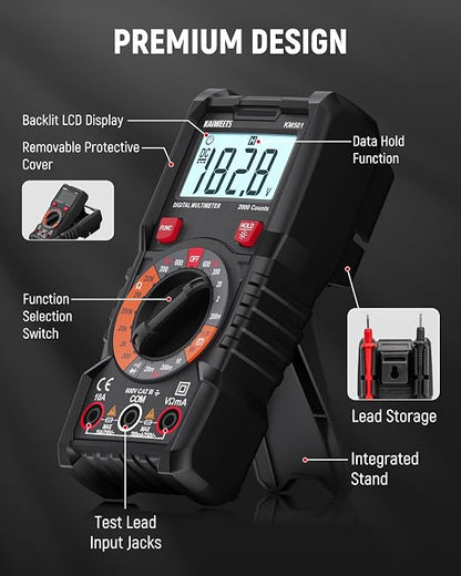 KAIWEETS Electrical Test Kit KIT01, Digital Multimeter, Smart Non-Contact Voltage Tester & GFCI Outlet Tester with LCD, Complete Set with Carrying Case & Batteries for Electrician, DIY & HVAC