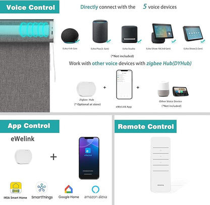 Changshade Smart Roller Shade with Remote Control Blackout Automatic Window Shades for Home Custom Size Motorized Blinds for Windows Compatible with Alexa,Google Home,Apple Homekit, Deep Grey
