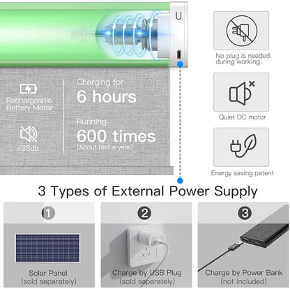 Tokblind Motorized Blackout Roller Shade Fabric Covered Valance and Bottom Rod, Remote Control Electric Window Blind Compatible with Alexa Google via Hub, Custom Size (Light Grey - Wrapped Fabric)