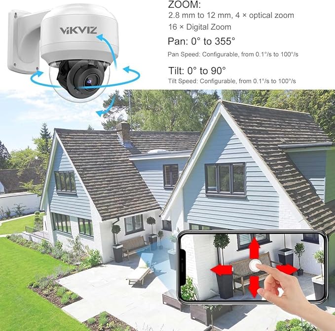 8MP Outdoor PTZ IP Camera Dome with Built-in Mic,4X Optical Zoom 16X Digital Zoom Pan Tilt with 165ft IR Night Vsion,Human/Vehicle Detection,WDR,IP67,IK10,ON-VIF,Compatible with Blue Iris
