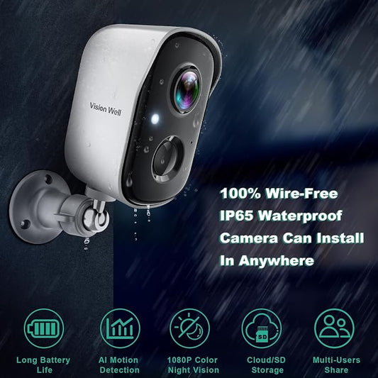 Security Cameras Wireless Outdoor, 2K Indoor Cameras for Home Security Battery Powered, AI Motion Detection, Color Night Vision, 2-Way Talk, Spotlight Siren Alarm, Cloud & SD Storage-Snow White 2 Pack