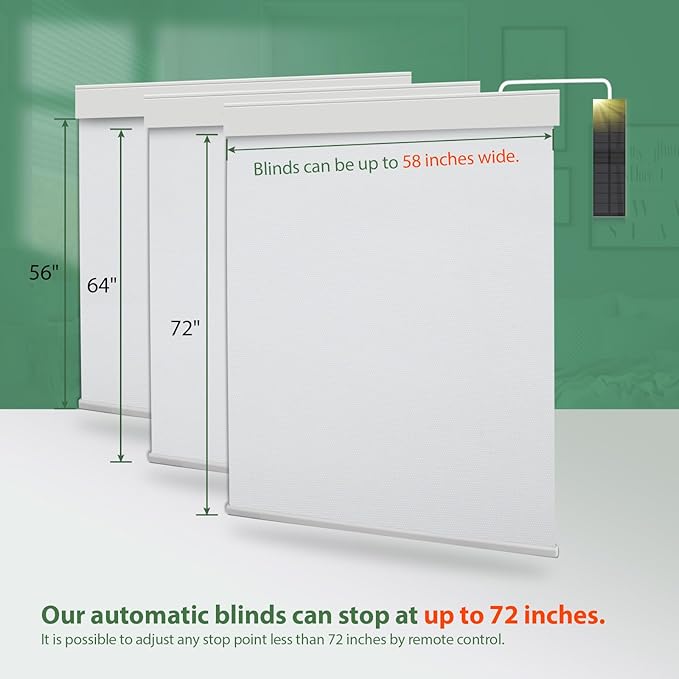 Motorized Blinds with Remote, Blackout Cooling Automatic Shades with Solar Panel Cordless Smart Blinds for Windows, Custom Electric Blinds Horizontal Roller Shades,White,34" W X 72" H