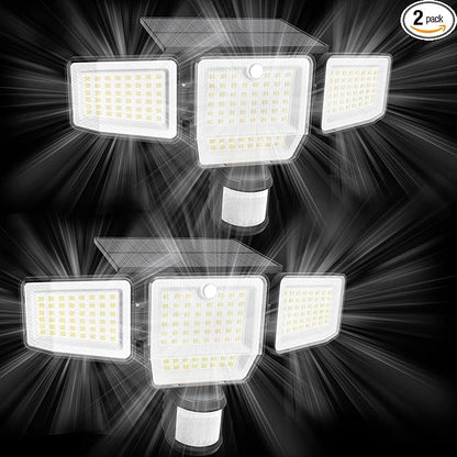 6000LM Solar Lights Outdoor, 4 Heads Motion Sensor Outdoor Lights, Solar Flood Lights for Yard House Outside Garage, IP65 Waterproof, 3 Modes, Easy Install, 2 Pack