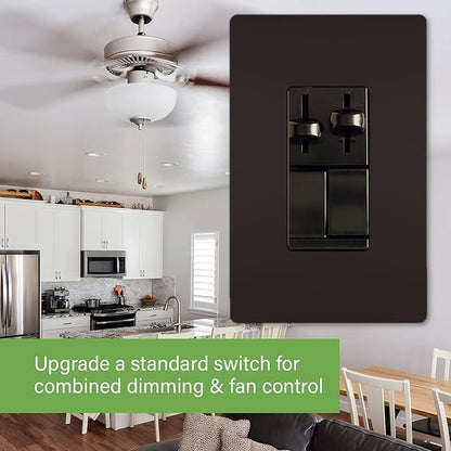 Legrand Pass & Seymour 450W LS Series Preset Dimmer Light Switch for Dimmable LED & CFL Bulbs Plus 1.6A Ceiling Fan Control, Single Pole/3-Way, LSCLDC163P, Brown, 1 Count