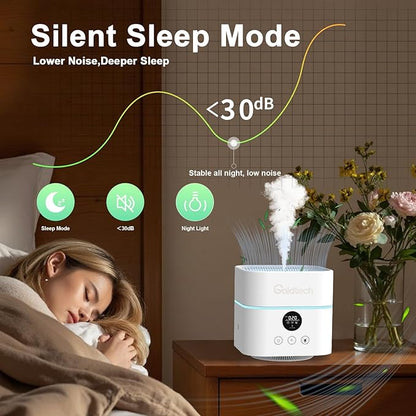Air Purifier and Humidifier Combo for Bedroom Up to 200Ft²,H13 True HEPA Filter Desk Air Purifiers with Smart WiFi,500ML Water Tank,LED Light,Small Air Purifier for Bedroom,Office