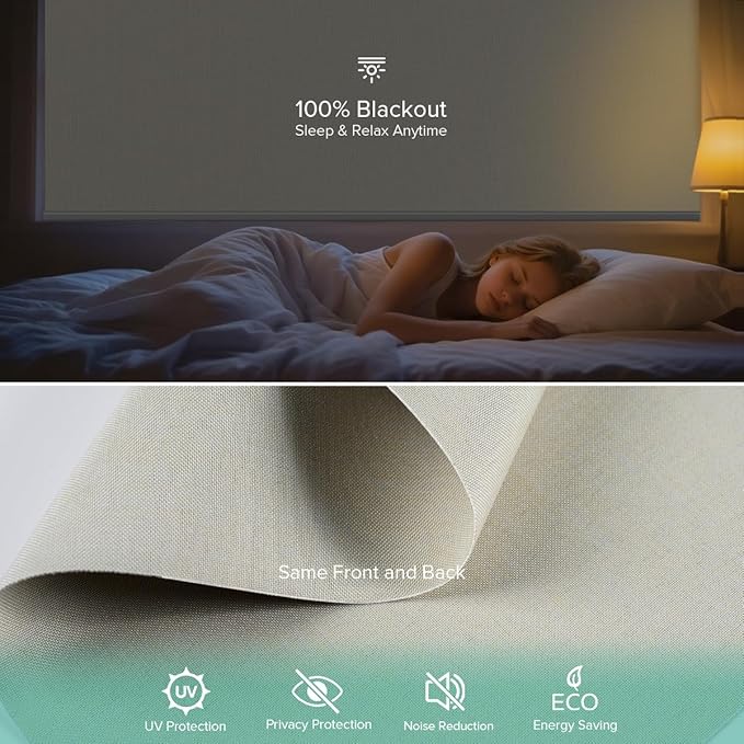 Motorized Roller Shades, 10O% Blackout Remote Control Custom Window Shades Compatible with Alexa Google Assistant via RF Hub, Rechargeable Electric Blinds for Windows (Fabric Beige)