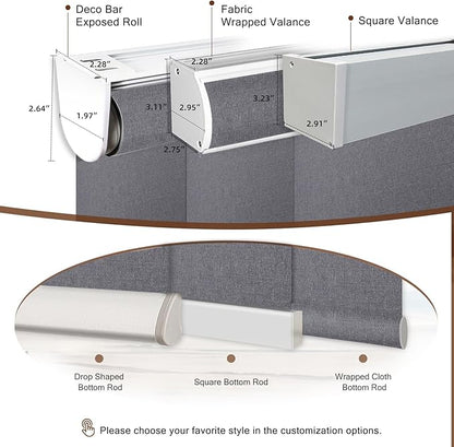 Motorized Roller Shade: Blackout, Electric Blinds, Compatible with Alexa/Google Home/Apple Homekit, Customized Size, Noir Anchor Grey
