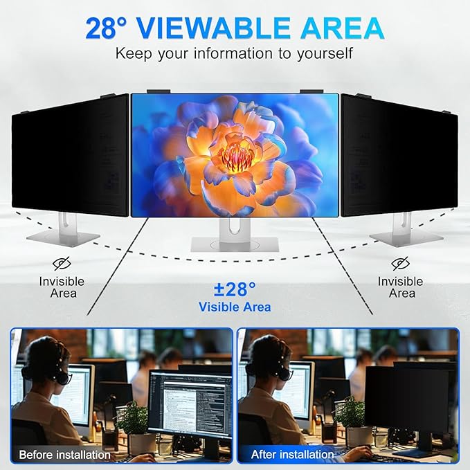 2Pack Magnetic 22 Inch Privacy Screen for Computer Monitor 16:10 Aspect Ratio, Hanging Removable Anti-Blue/Glare Protector Film, Anti Spy Desktop Security Private Filter 22in