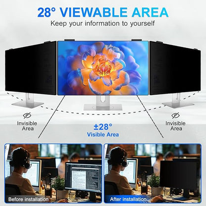 2Pack Magnetic 22 Inch Privacy Screen for Computer Monitor 16:10 Aspect Ratio, Hanging Removable Anti-Blue/Glare Protector Film, Anti Spy Desktop Security Private Filter 22in