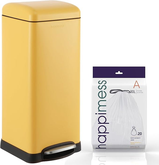 happimess HPM1007K Betty Retro 8-Gallon Step-Open Trash Can, Daffodil Yellow with Soft-Close Lid, Fingerprint Resistant, Modern, Minimalistic for Home, Kitchen, Laundry Room, Office, Bedroom, Bathroom