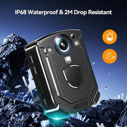 4K 512GB Body Camera, 10-12Hrs Battery IP68 Waterproof Body Cameras with Audio and Video Recording, H.265 Video Code Body Cam for Police Security Train Conductor Delivery Waiter
