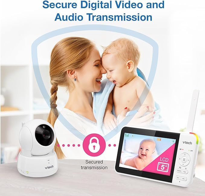 VTech VM924 5" Pan Tilt Zoom Video Baby Monitor – No WiFi, 17 Hour Battery, 1000ft Range, Night Vision, Lullabies, Temperature Sensor & 2-Way Talk – Ideal for New Parents