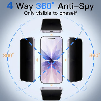 JETech 360 Degree Privacy Screen Protector for iPhone 17 6.3-Inch, 4-Way Anti-Spy Tempered Glass Film with Easy Installation Tool, 2-Pack