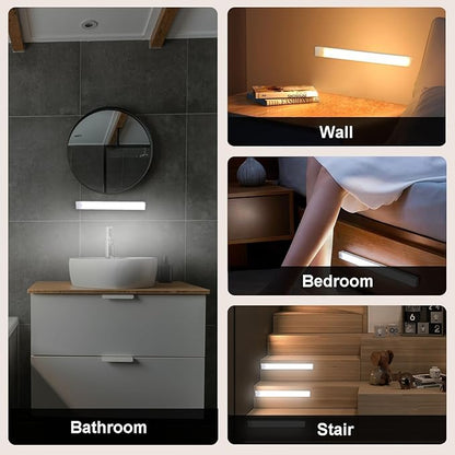 6 Pack Motion Sensor Under Cabinet Light, Magnetic Rechargeable Warm White 2 Color Under Counter Light, 8 Inch LED Closet for Stair Bedroom Cupboard