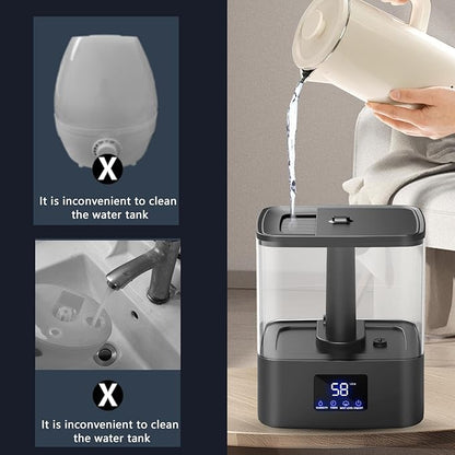 KZF Humidifier for Bedroom, 6L Ultrasonic Cool Mist Easy Clean 3 Adjust the Humidity, Suitable for Bedroom Study Room Kids Room Yoga Office, Quite and Smart Top Fill Design