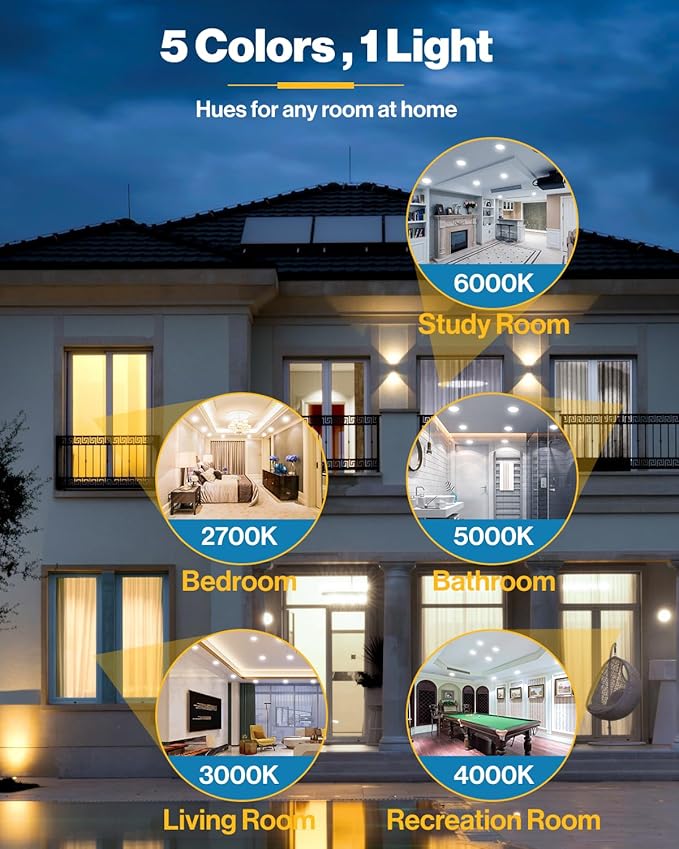 Sunco 12 Pack 6 Inch LED Disk Lights, Flush Mount Black Disc Recessed Ceiling Can Lighting, 1050 LM, Selectable CCT 2700K/3000K/4000K/5000K/6000K, Dimmable, 15W=100W, Wet Rated ETL