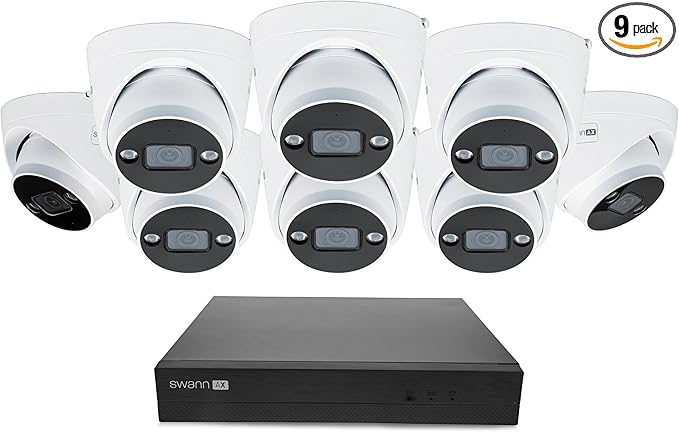 Swann AdvancedX 4K Wired NVR Security Camera System, 16 Channel with 8 Dome PoE Cameras, 2TB HDD Storage, Color Night Vision with Spotlight, Smart Video Analytics, Indoor Outdoor Business Surveillance