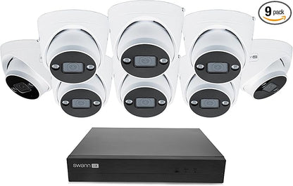 Swann AdvancedX 4K Wired NVR Security Camera System, 16 Channel with 8 Dome PoE Cameras, 2TB HDD Storage, Color Night Vision with Spotlight, Smart Video Analytics, Indoor Outdoor Business Surveillance