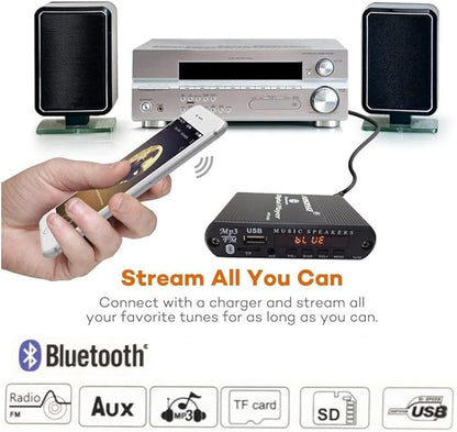 Bluetooth Audio Receiver FM Radio,MP3 Digital Player,LED 4-Digital Display,SD Card/USB Playback 3.5mm Audio Output(Black)