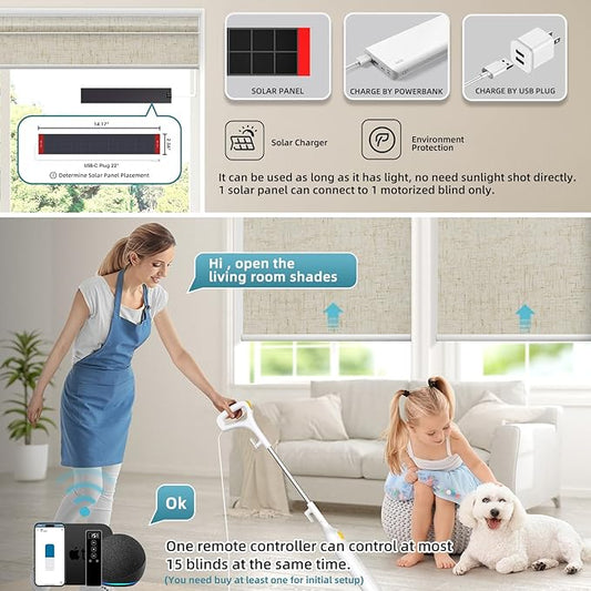 SmartWings Motorized 100% Blackout Shades Blinds, Custom Size, Cordless Window Shades with Rechargeable Battery, Work with Matter/Apple HomeKit, Alexa, Thread/Zigbee, Remote Optional, Linen Stone