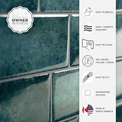 Smart Tiles Peel and Stick backsplash, Subway Teal Green, 11.55"x8.38" | Pack of 5 (2.8 sq ft), Glossy, Heat/Moisture Resistant, Low VOC, Kitchen/Bathroom, Renter Friendly, Made in Canada