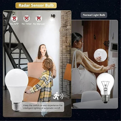 1~2Pack 10W LED Bulb Light E27 Radar Motion Sensor 85-265V White Smart Lamp Working in Night for Home Living Room Stair Pathway(85-265V,1Pcs)