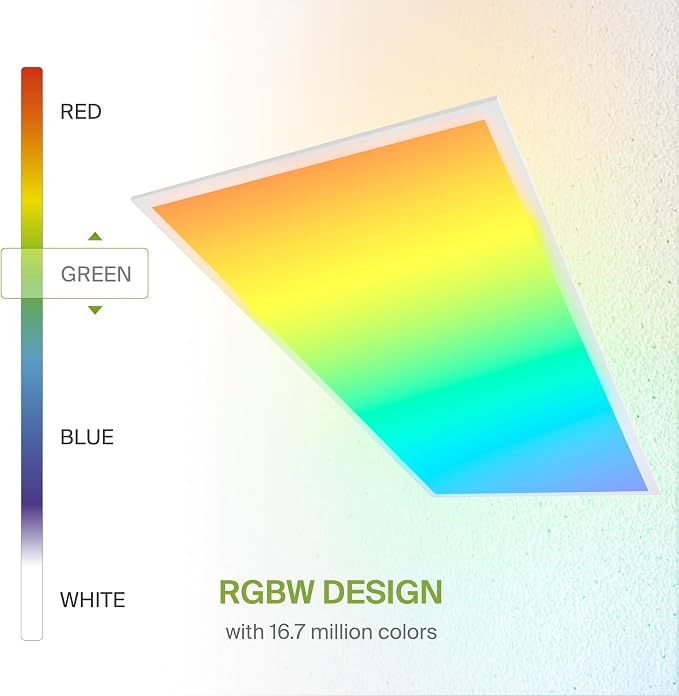ASD 2 Pack 2x4 Smart RGBW LED Flat Panel Light - 40W UL | 4961LM 3500K 4000K 5000K Selectable Dimmable 2x4 LED Drop Ceiling Light Fixture | RGB Lights WiFi App Controlled Alexa & Google Assistant