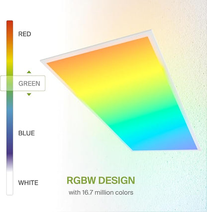 ASD 2 Pack 2x4 Smart RGBW LED Flat Panel Light - 40W UL | 4961LM 3500K 4000K 5000K Selectable Dimmable 2x4 LED Drop Ceiling Light Fixture | RGB Lights WiFi App Controlled Alexa & Google Assistant