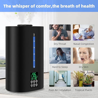 Coolfiqu 6L Humidifiers for Bedroom Large Room Home,Cool and Warm Humidifier for Baby and Plants Hot Mist Top Fill Desk Humidifiers Oil Diffuser,Quiet,Adjustable Mist,360°Nozzle-Black(2026 Upgraded)