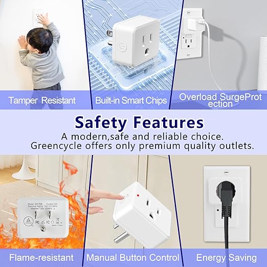 Greencycle Remote Control Outlet,2 Wireless Light Switches and 1 Outlet Plug,Remote Outlets Switch,No Wiring Needed,500ft Range Coverage,15A/1500W for Lamps,Fans,TV,FCC Certified, White