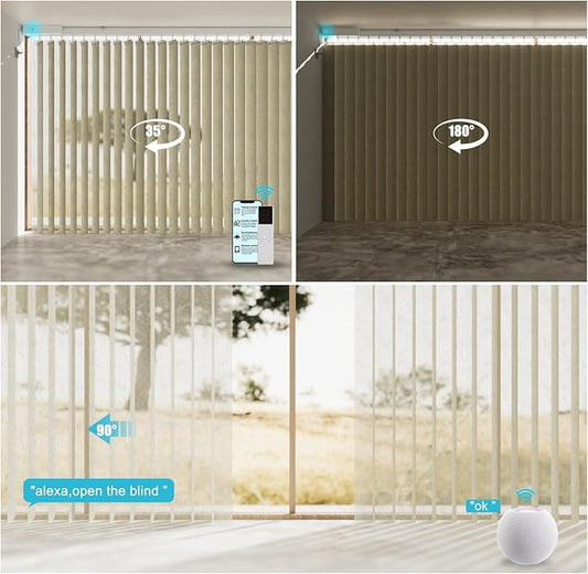 Motorized Sheer Vertical Blinds Work with Alex Google Home, Light Filtering Smart Vertical Blind Sliding Door Blinds Remote Control Blinds for Sliding Glass Door Customize(Jacquard Beige)