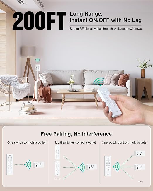 Remote Control Outlet with Countdown Timer, Portable Magnetic Switch