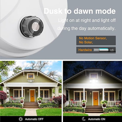 Onforu 80W LED Dusk to Dawn Flood Lights,8000LM White Exterior Security Outdoor Lighting,IP65 Waterproof Outdoor 3 Adjustable Heads Photocell Light Fixture,6500K Floodlight for Garage,Patio,Yard