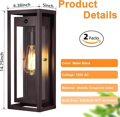 15" Motion Sensor Outdoor Lights, 2 Pack Large Bronze Outdoor Light Fixture, 3 Lighting Modes Waterproof Anti-Rust Wall Sconces, Exterior Lighting Fixtures for Front Door, Porch, Garage