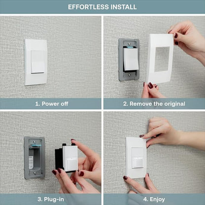 Simple Motion Sensor Switch by Deako, Automatic Timer, Occupancy and Vacancy Modes, Auto On and Off, Single Pole, Neutral Wire Required, White