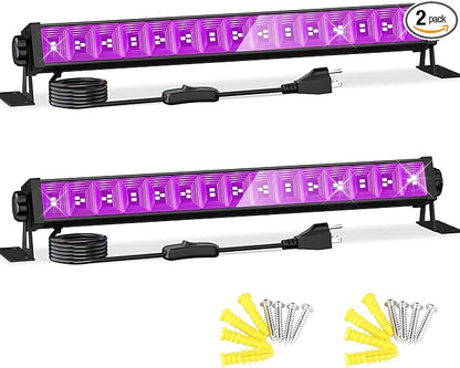 2 Pack LED 42W Black Lights, Blacklight Bars with Plug+Switch+6ft Cord, Light Up 24x24ftx4, Blacklight for Glow Party, Fluorescent Poster, Body Paint, Halloween Decorations, Bedroom, Stage