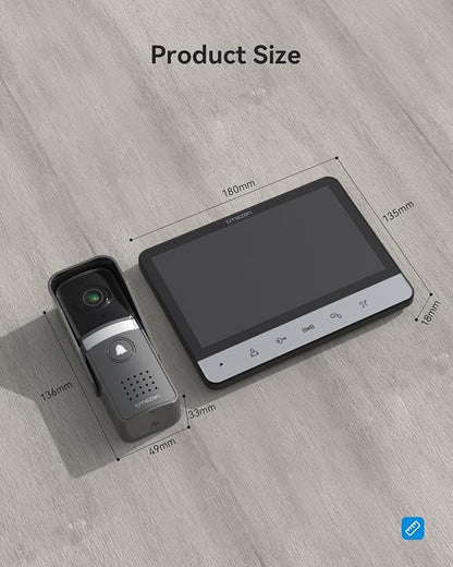 TMEZON Wired Video Intercom System, 7 Inches Video Doorbell Camera with Monitor, Wired Video Door Phone HD Camera Kits Support Unlock, Monitoring, Dual-Way Intercom for Villa Home Office Apartment