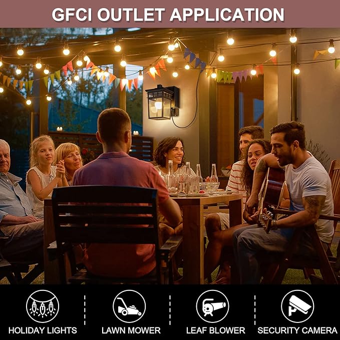 Dusk to Dawn Outdoor Wall Lighting with Outlet,Porch Light with GFCI Outlet Built in,Anti-Rust Alunmium Wall Lantern with Clear Glass Shade,Outdoor Light for House Garage, Bulb Included(Brown)