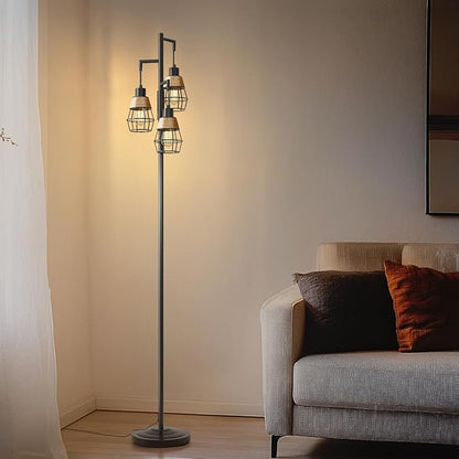 Oneach 70" Floor Lamps for Living Room, Stepless Dimmable Boho Floor Lamp with 3 Bulbs, Tall Farmhouse Industrial Corner Standing Tree Lamp for Bedroom, Office, Study Room, Dining Room, Black