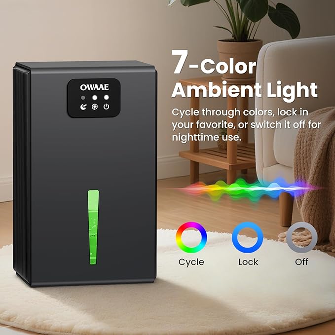 Dehumidifier, 1000 sq.ft Quiet Dehumidifiers for Home Bedroom Bathroom Basement with 95oz Water Tank, Sleep Mode, Auto Shut-Off 7 Colors LED Light, Grey